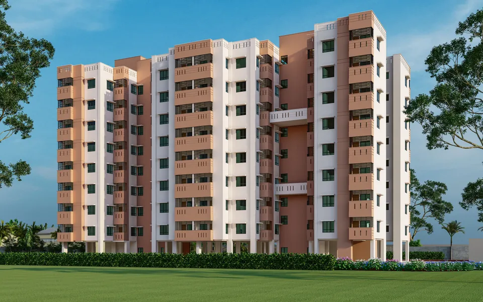 Render of the G+8 Type-III quarters building at Haldia Refinery Township